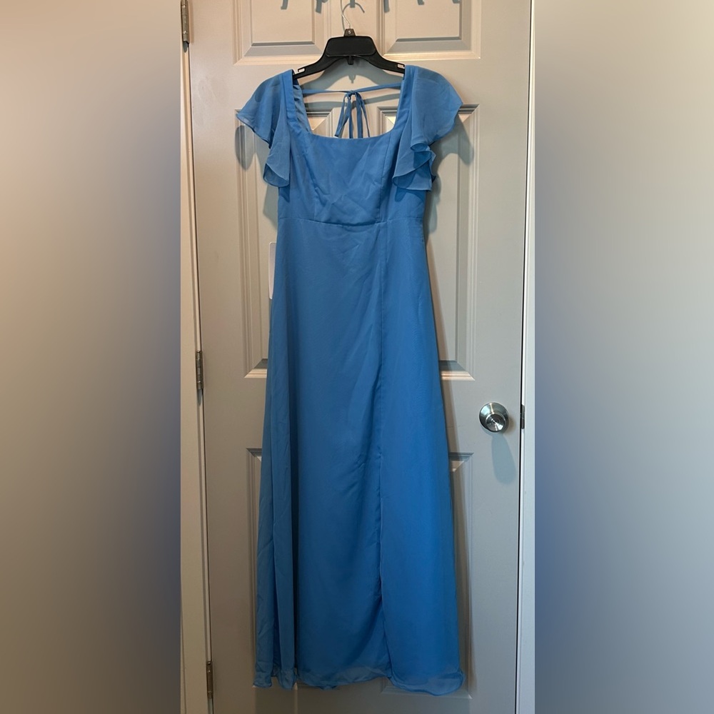 NWT Azazie Blue Flutter Shoulder Dress